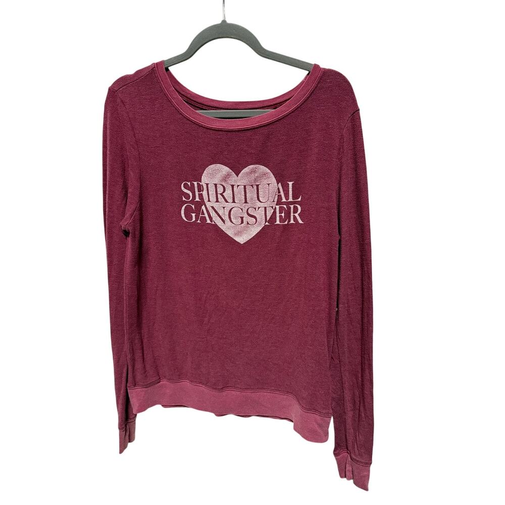 Spiritual Gangster Sweatshirt Women's Medium Heart Graphic Logo Dark Pink Berry
